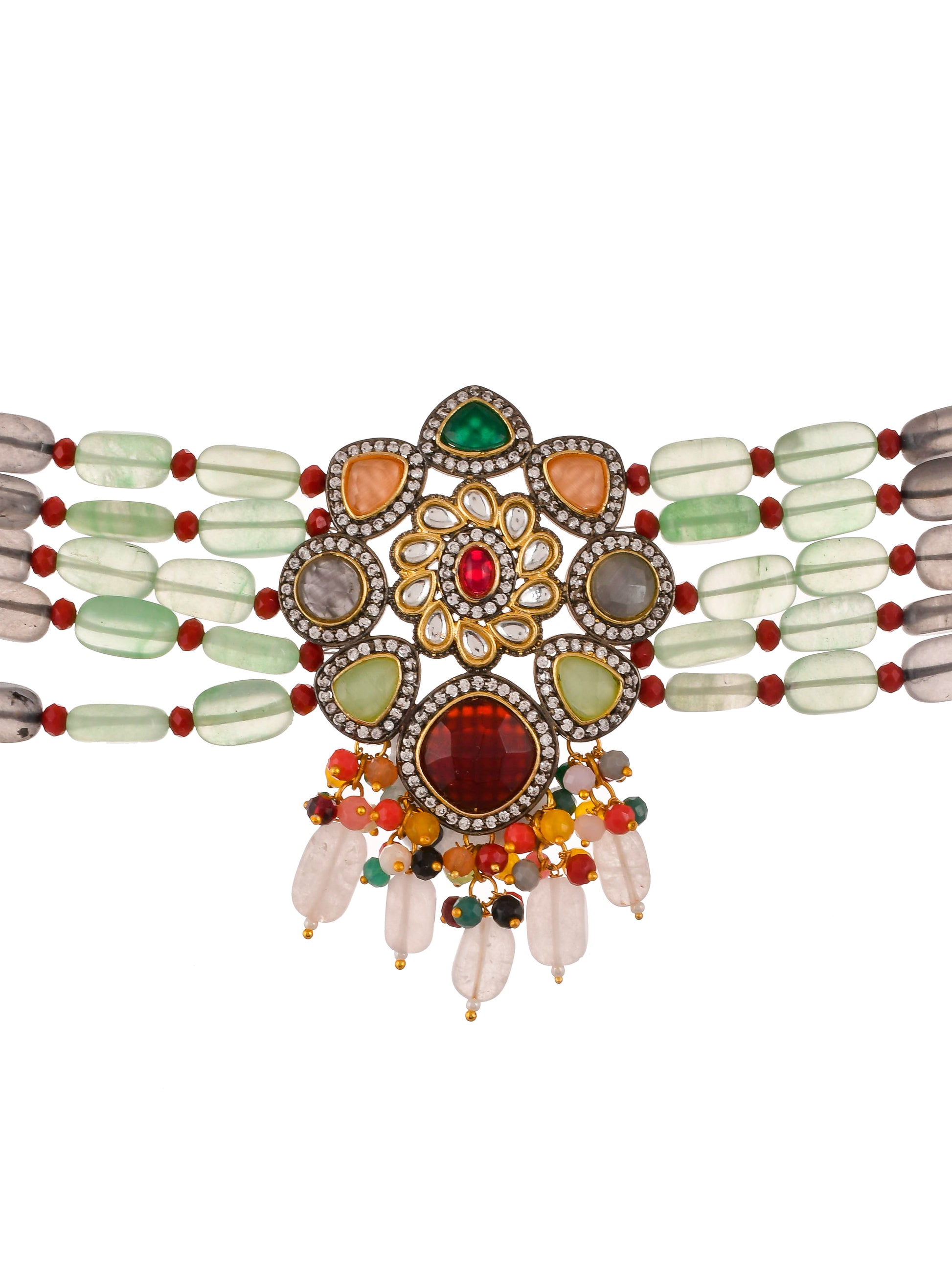 Multicolor Jadau Choker Jewellery Set