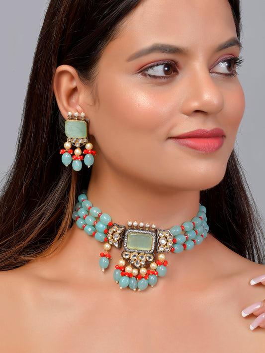 Blue Monalisa Ethnic Kundan Choker Jewellery Sets for Women Online