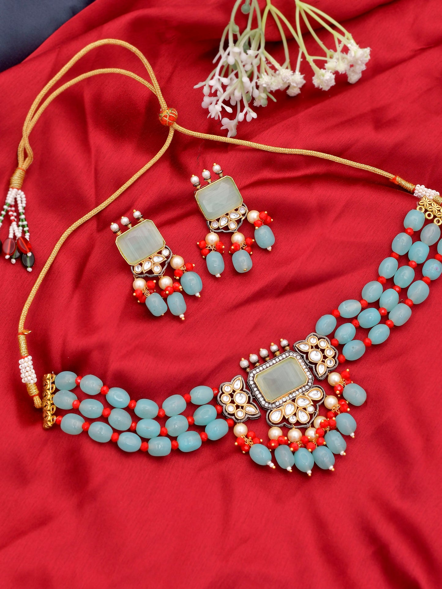 Blue Monalisa Ethnic Kundan choker Jewellery Set