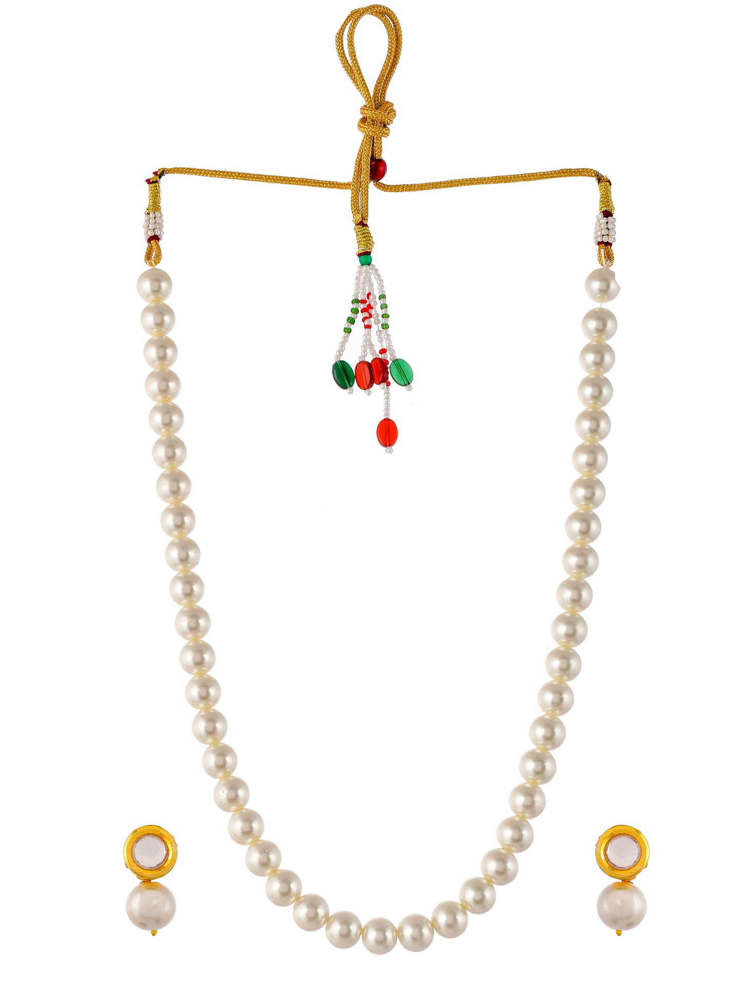 Classic Pearl Necklace with Kundan Stud Earrings