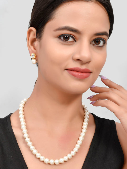 Classic Pearl Necklace With Kundan Earrings for Women Online