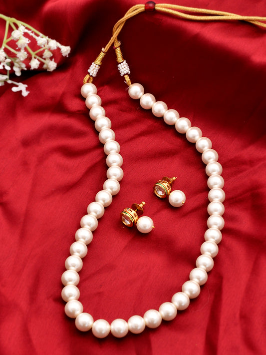 Classic Pearl Necklace with Kundan Stud Earrings