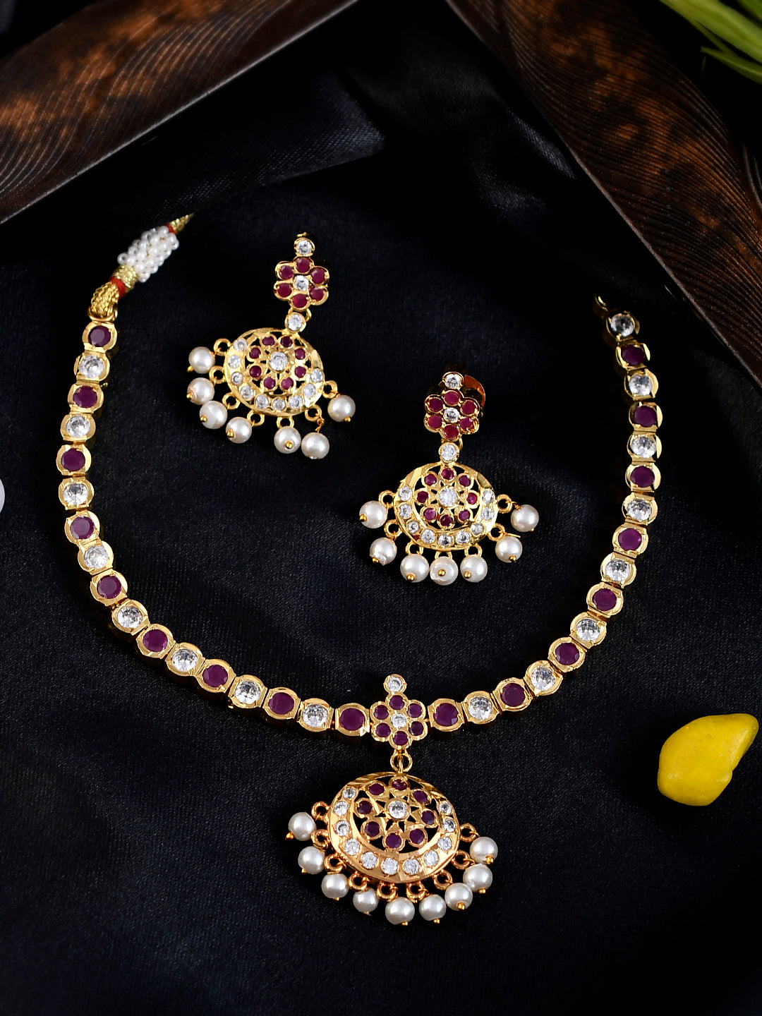 Gold Plated Cz Pendant Jewellery Set