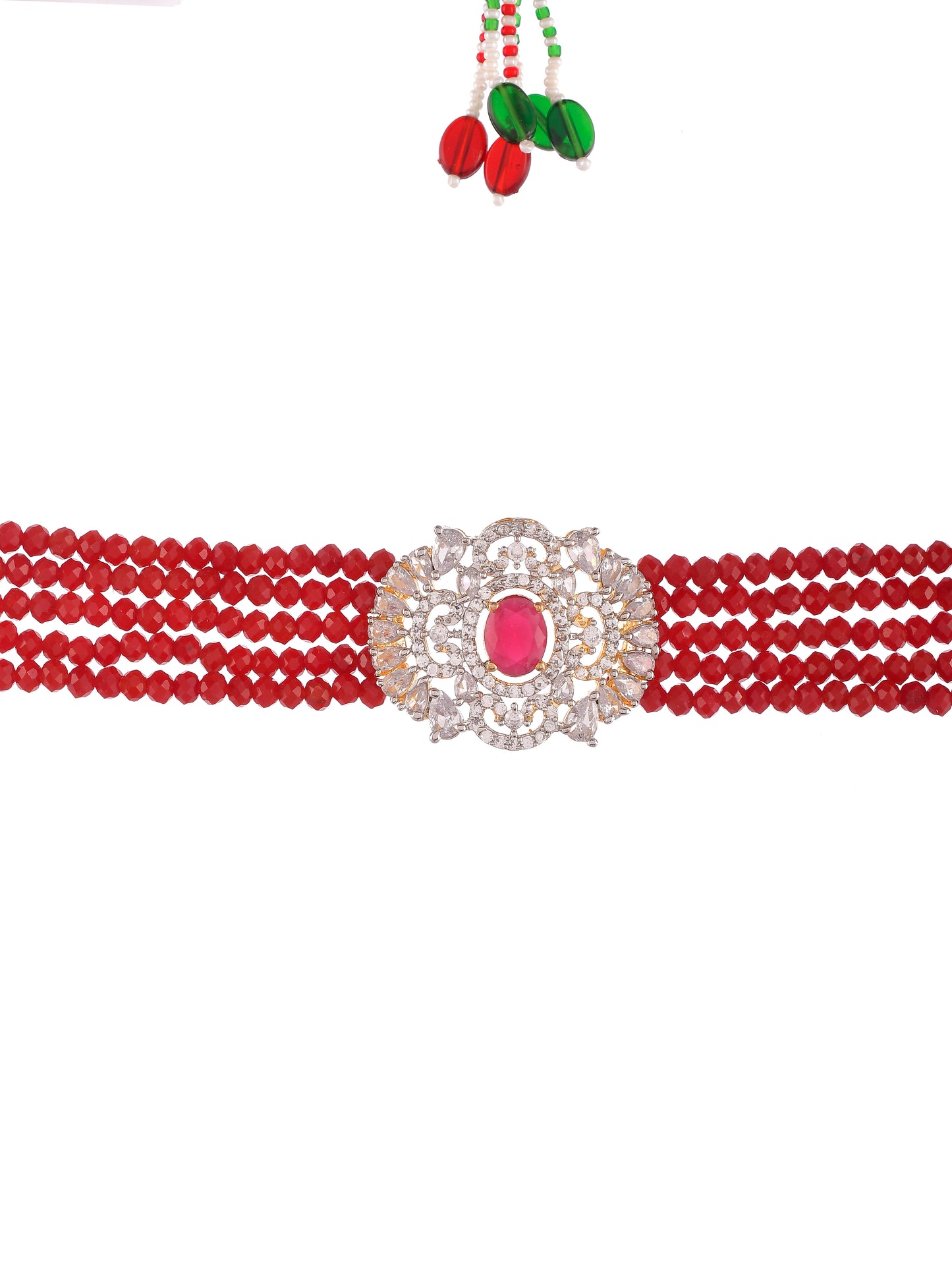 American Diamond Red Choker Jewellery Set