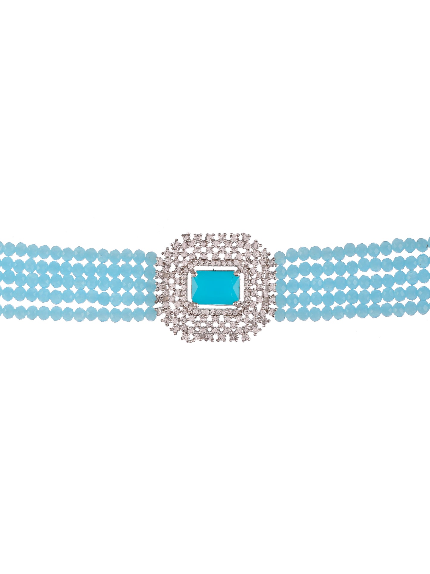 American Diamond layered Blue Choker Jewellery Set