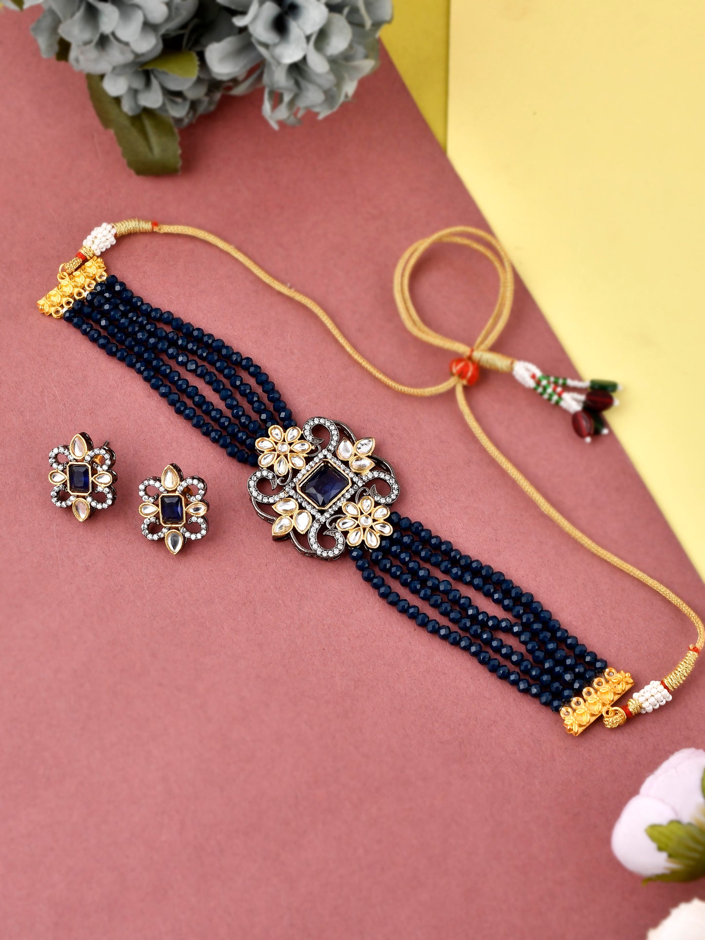 Gold Plated AD Stone Studded Handcrafted Choker Jewellery Set