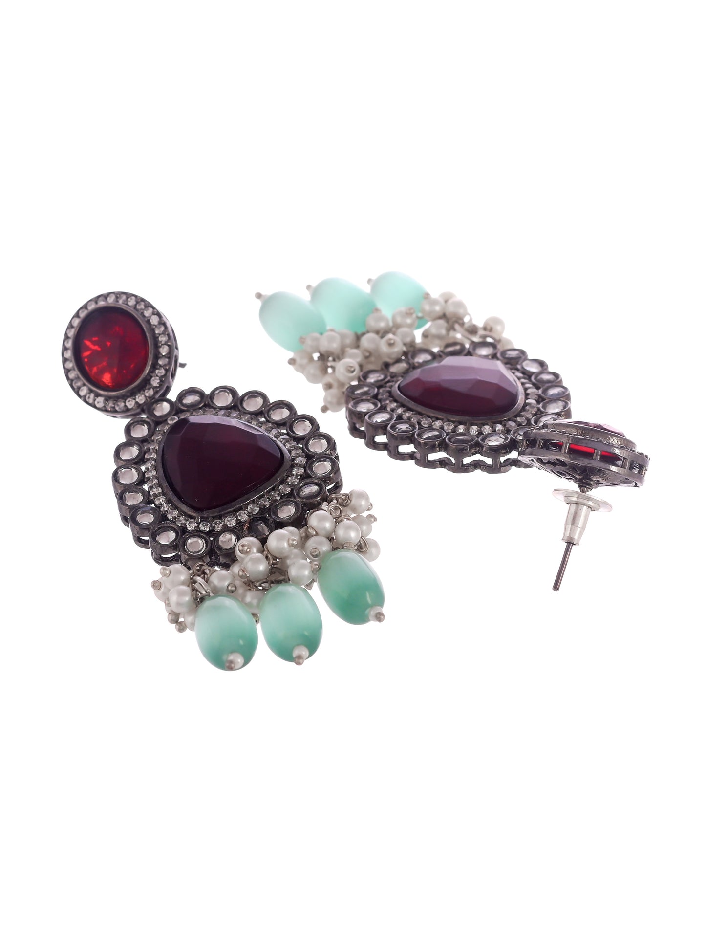 Silver Plated Maroon & Green Pearl Artificial Jewellery Set