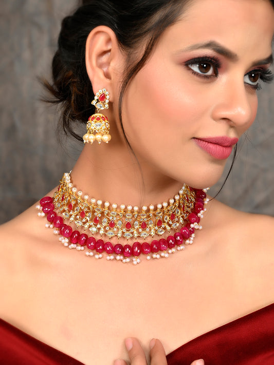 Gold Plated Red Stone Kundan Choker Jewellery Sets for Women Online