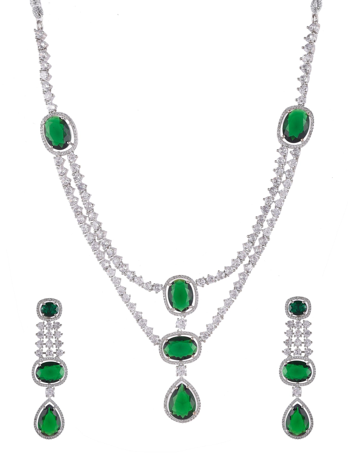 Long faux emerald diamond Jewellery set