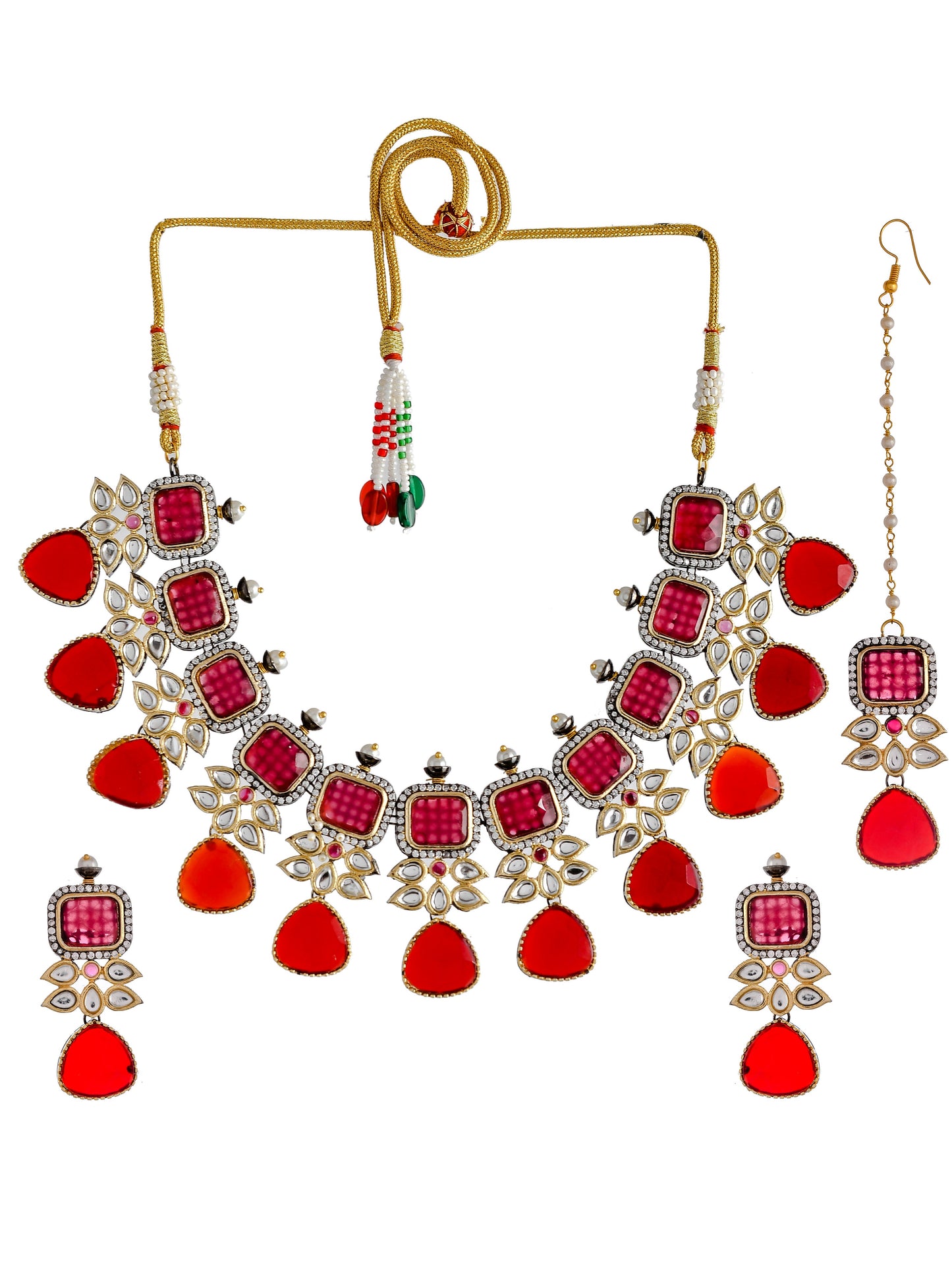 Gold Plated Red & Kundan Jewelry Set