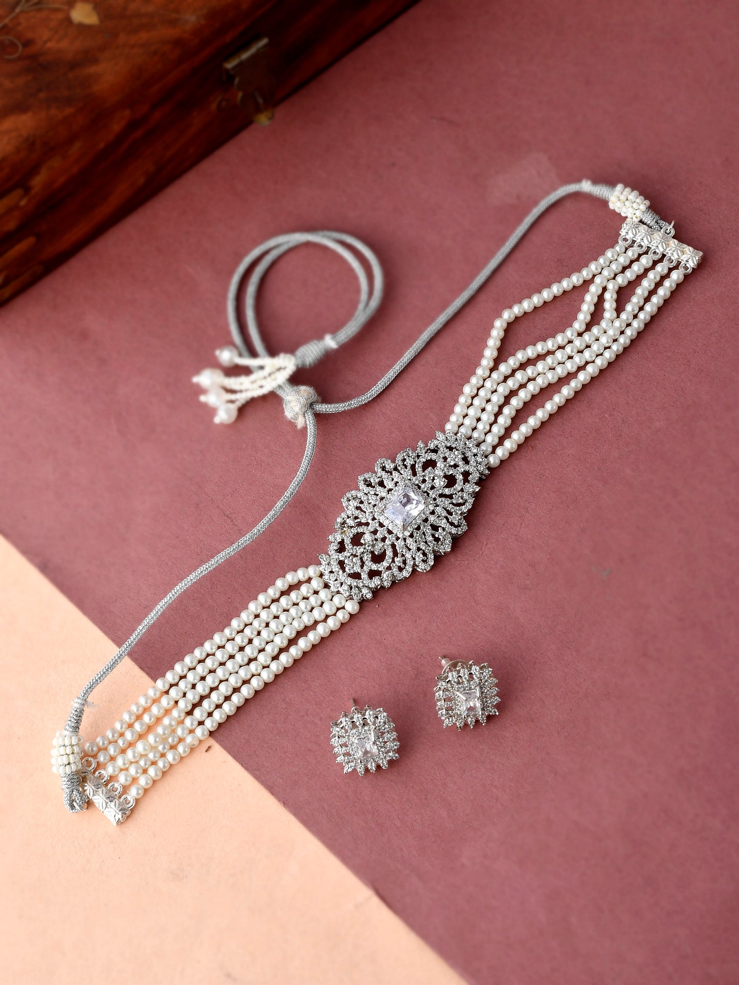 Pearl American Diamond Choker Jewellery Sets for Women Online