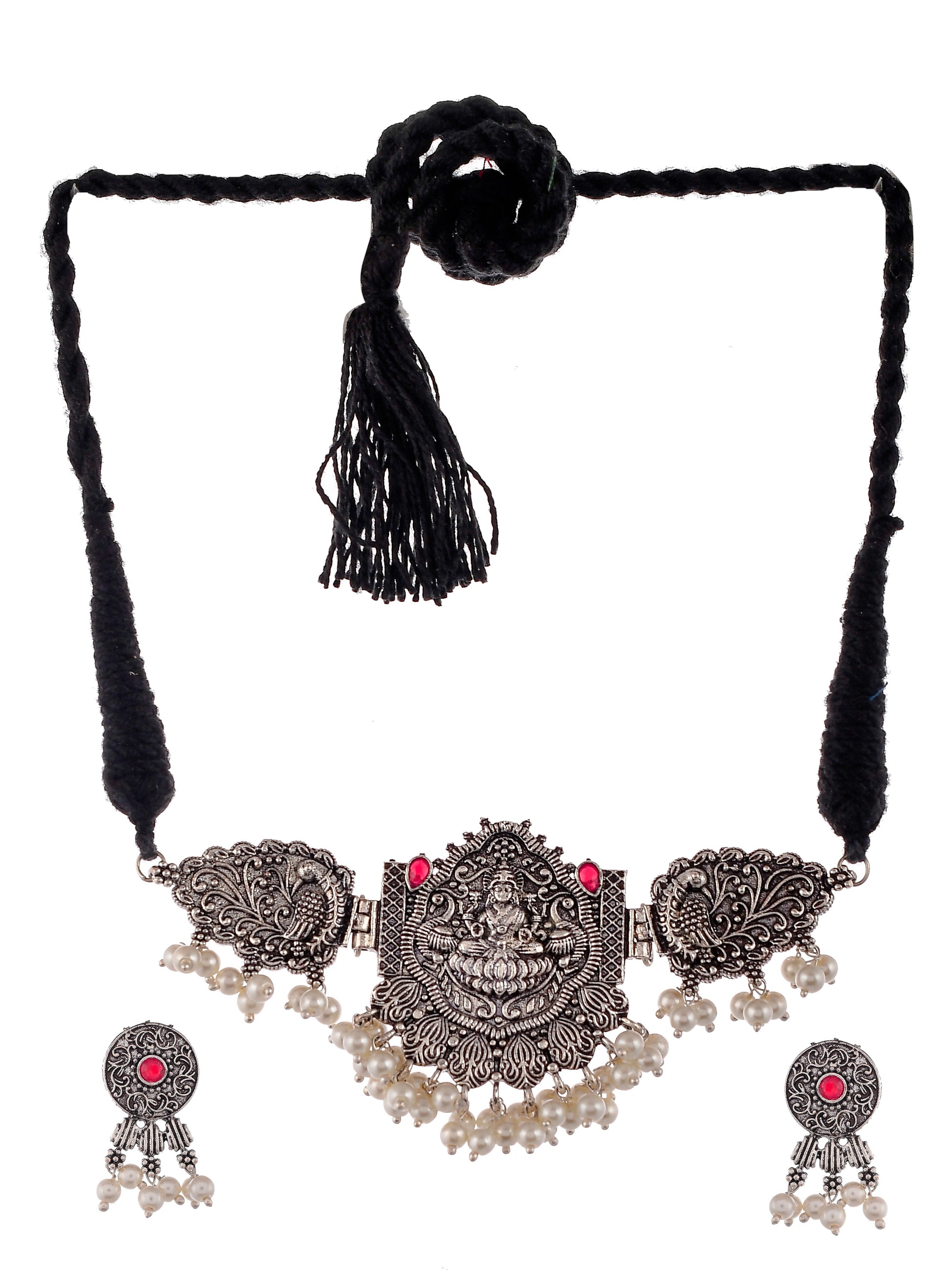 Silver Plated Oxidized Thread Jewelry Set