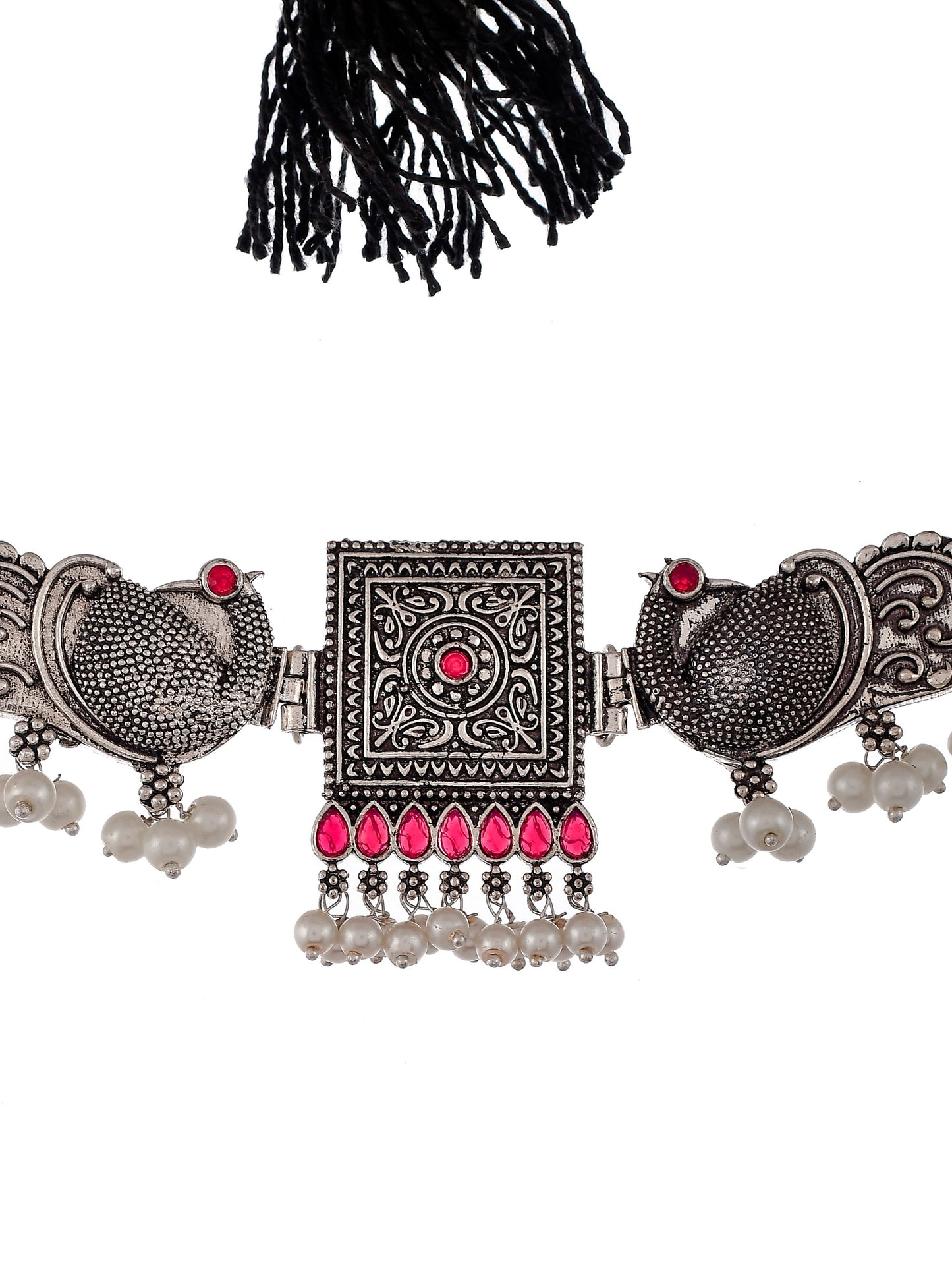 Silver Plated Oxidized Threaded Jewelry Set