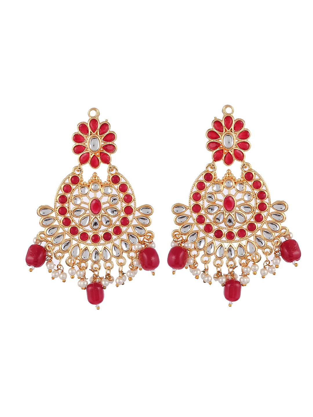 Red Gold Plated Ethnic Maangtikka With Earrings For Women