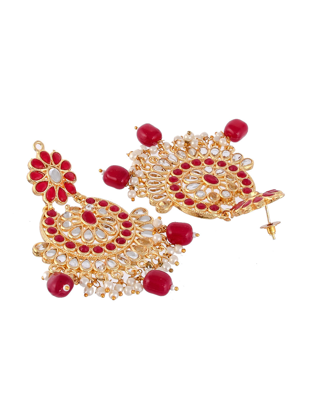 Red Gold Plated Ethnic Maangtikka With Earrings For Women