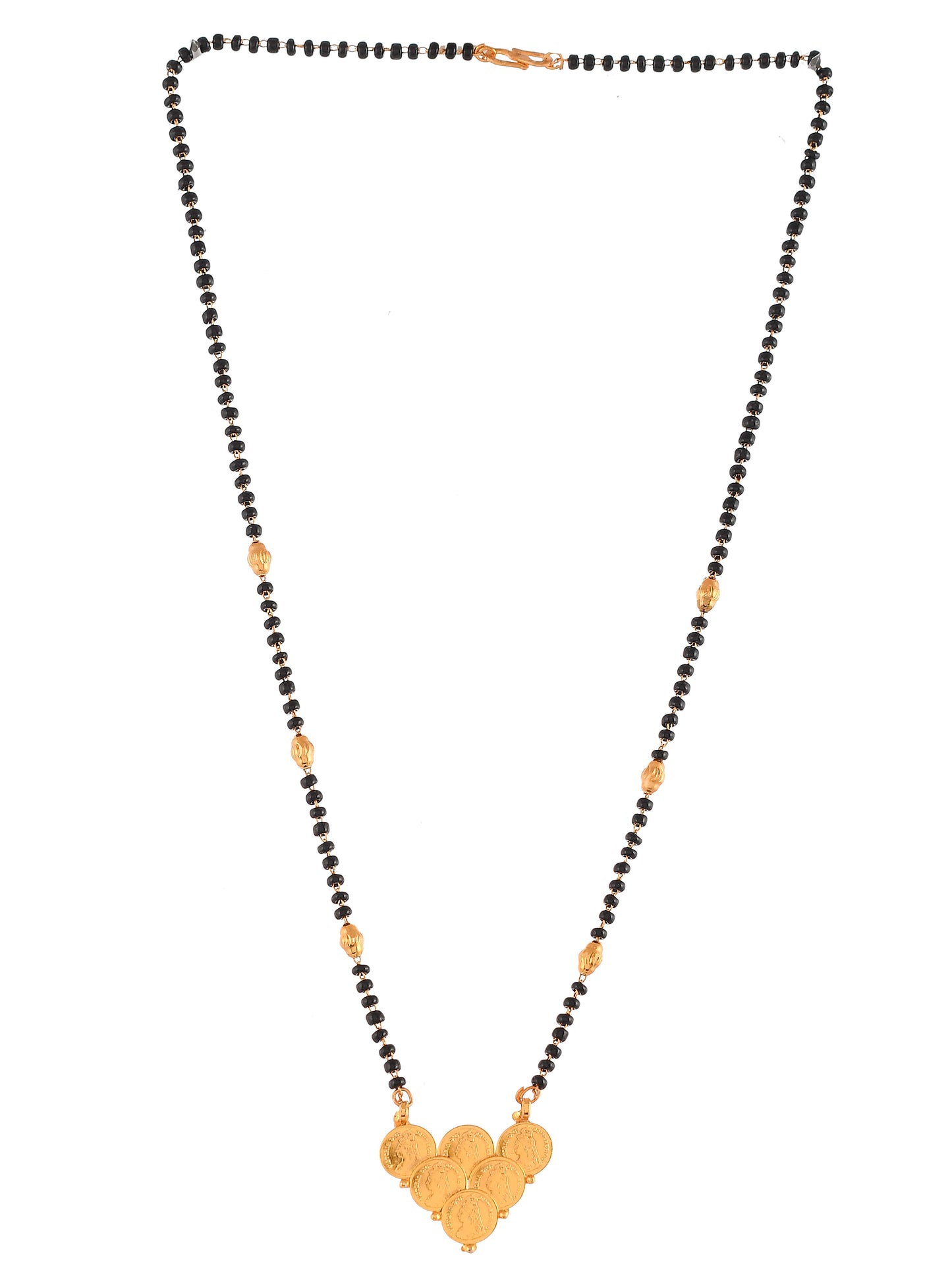 Gold Plated Black Beaded Handcrafted Coins Shape Mangalsutra