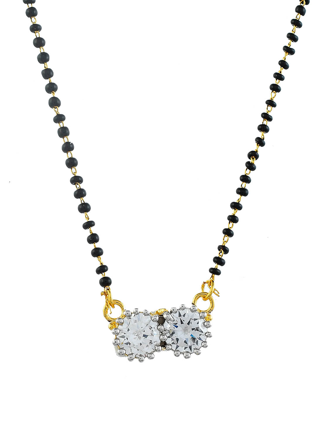 Statement Gold Plated Black Beaded Ad Mangalsutra For Women