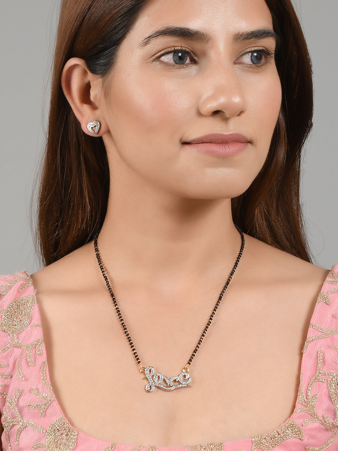 American Daimond Love Mangalsutra With Heart Earrings