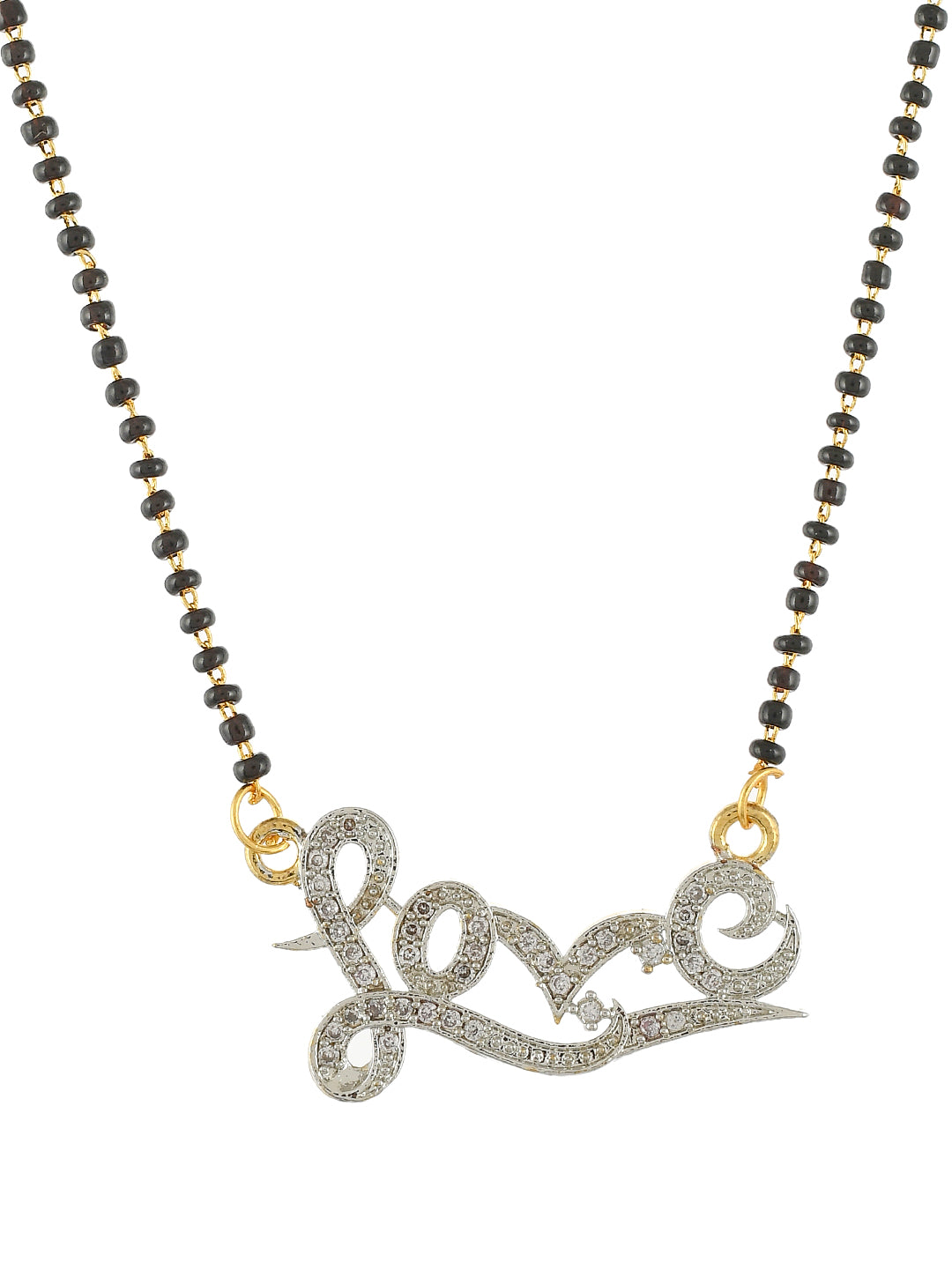 Gold Plated American Diamond Stubbed Black Beads Mangalsutra