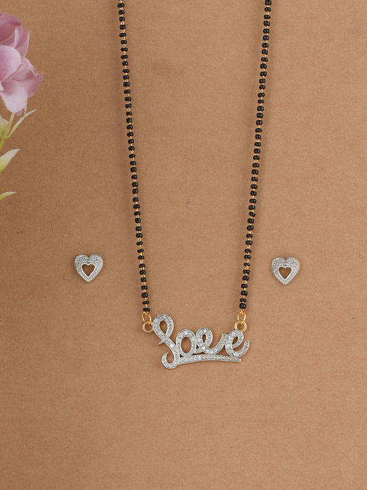 American Diamond Love Mangalsutra Necklace With Heart Stud Earrings for Women Online