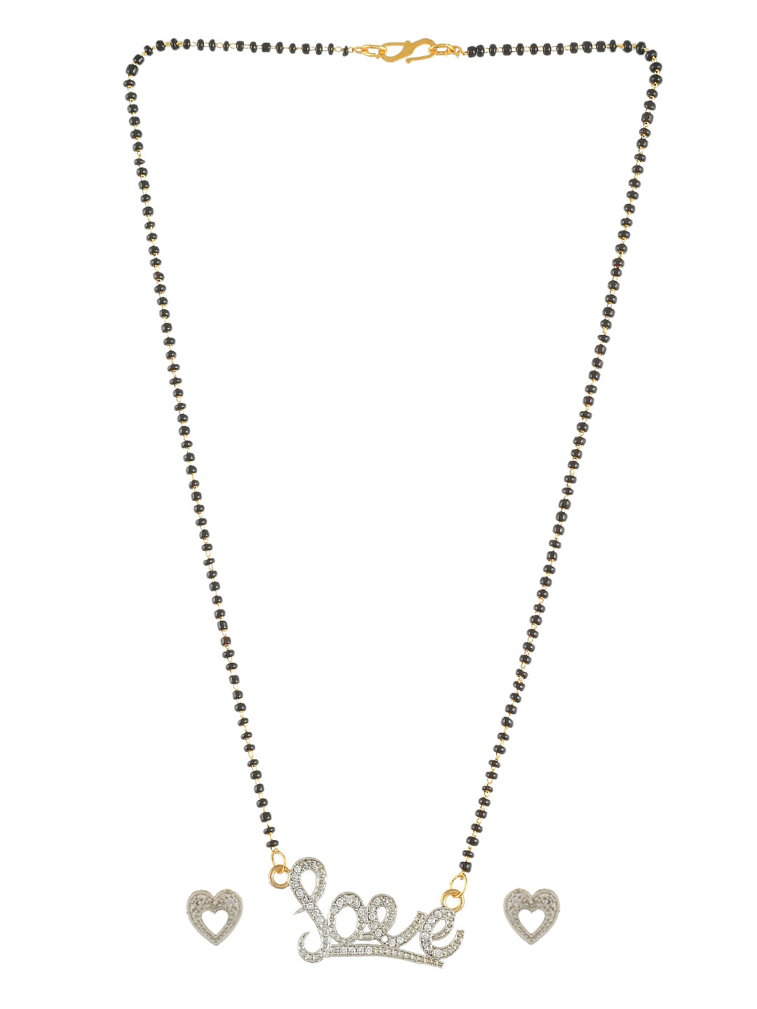 American Diamond Love Mangalsutra Necklace With Heart Stud Earrings