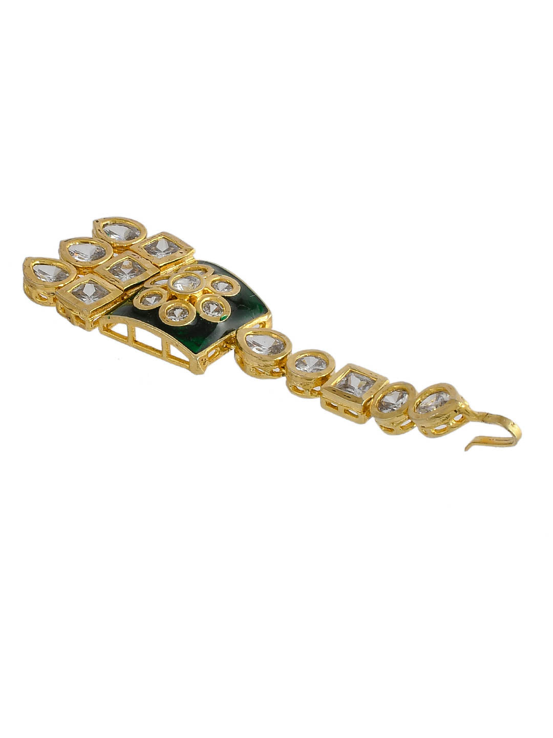 Green Meenakari Gold Plated Kundan Maang Tikka