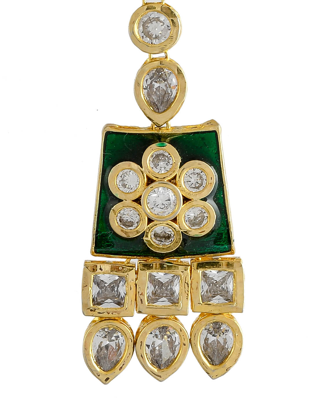 Green Meenakari Gold Plated Kundan Maang Tikka