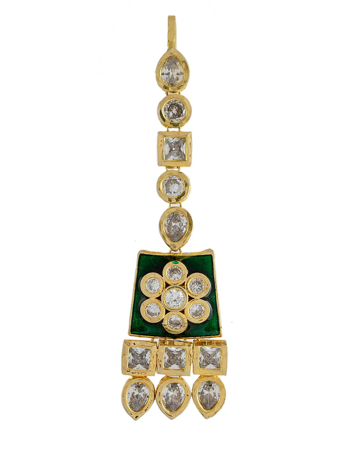 Green Meenakari Gold Plated Kundan Maang Tikka