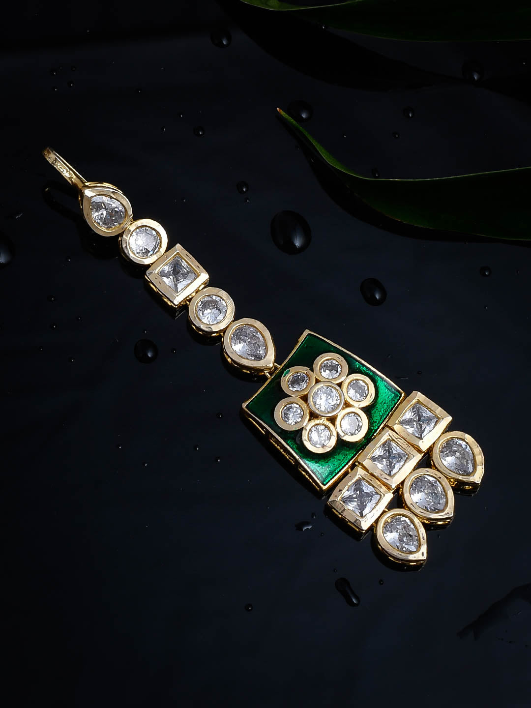 Green Meenakari Gold Plated Kundan Maang Tikka