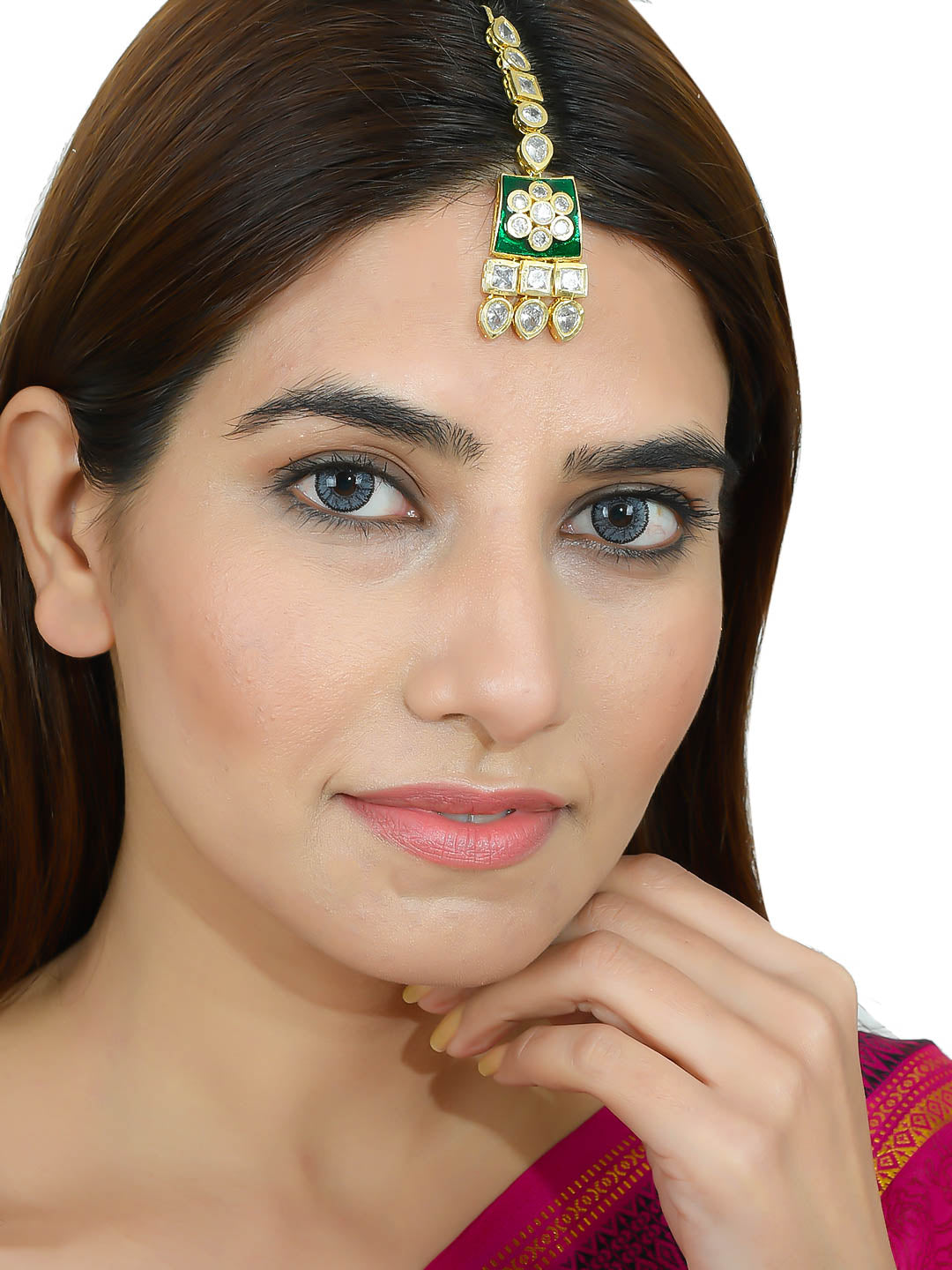 Green Meenakari Gold Plated Kundan Maang Tikka for Women Online