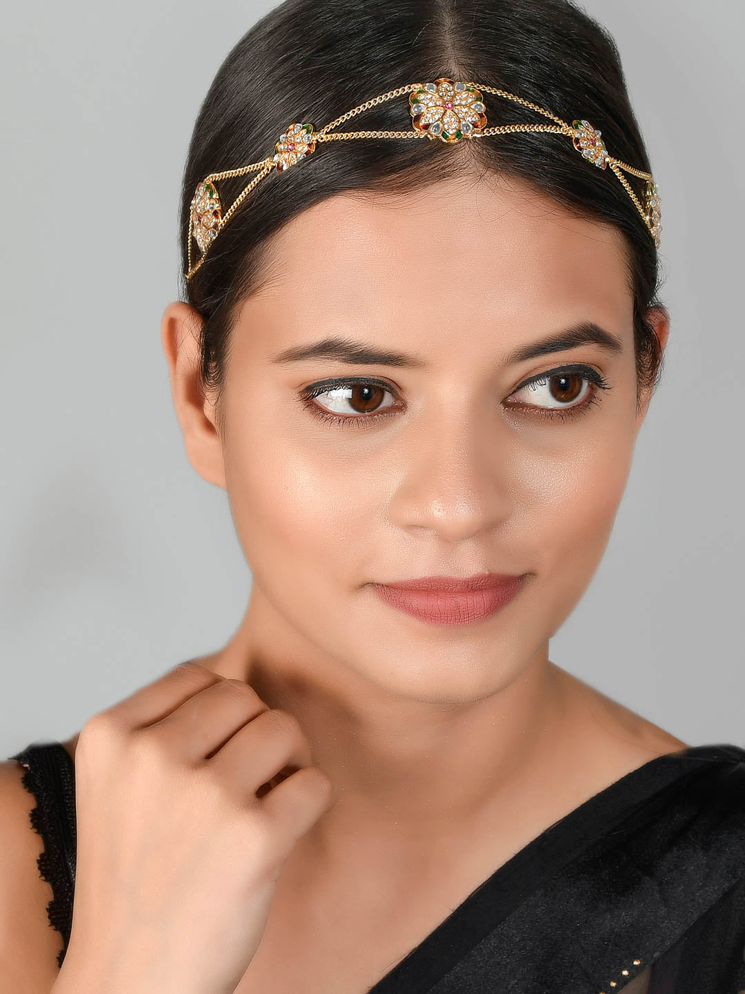 Gold Plated Floral Sheeshpatti Headchain Traditional Hairband for Women Online