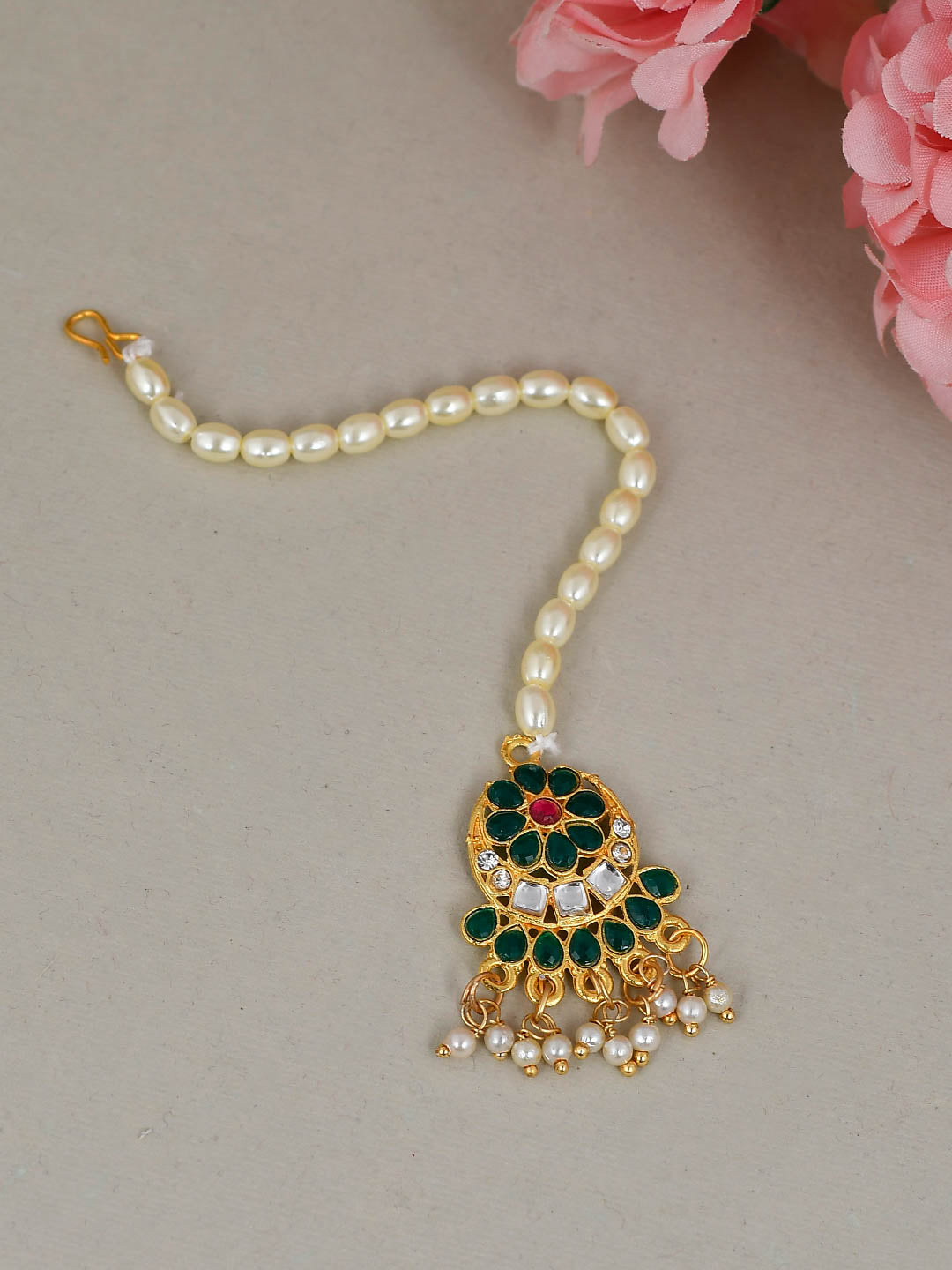 Gold Plated Pearl Kundan Maangtikka Head Jewellery for Women Online