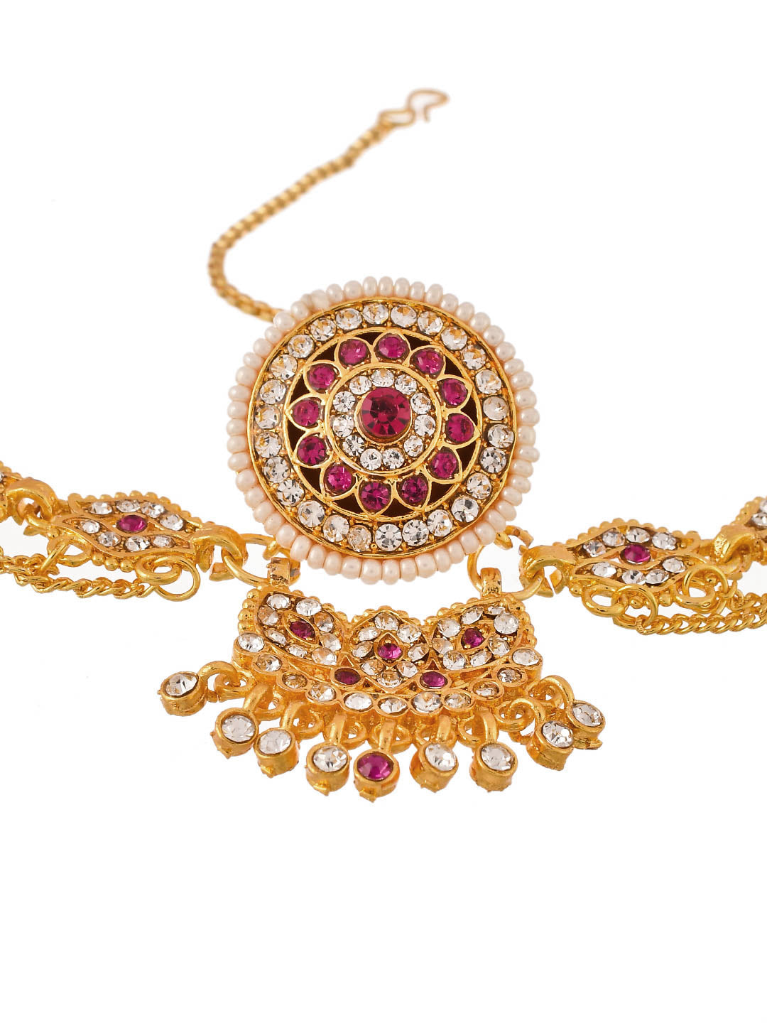 Gold plated Traditional Jhalar Stone Stubbed Mathapatti Borla