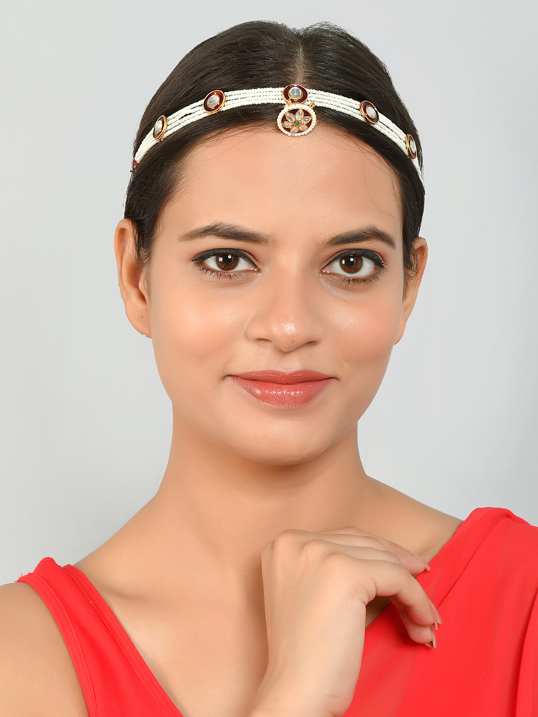Kundan Pearl Mehri Borla Mathapatti headjewellery
