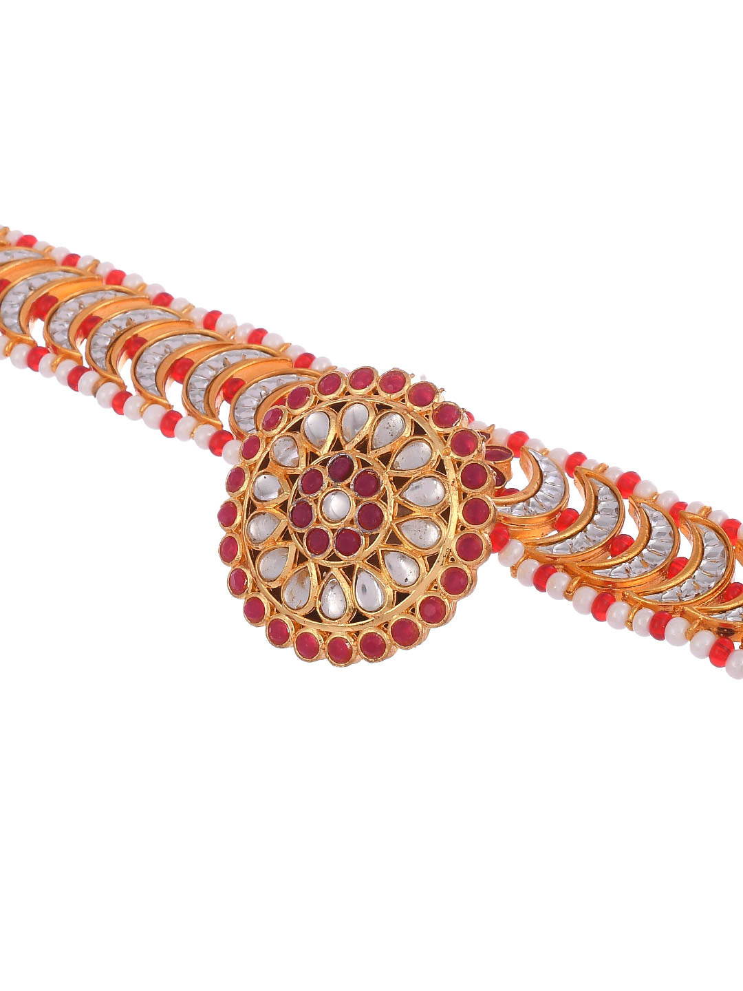 Gold Plated Royal Rajputi Headband Kundan Mathapatti With Borla