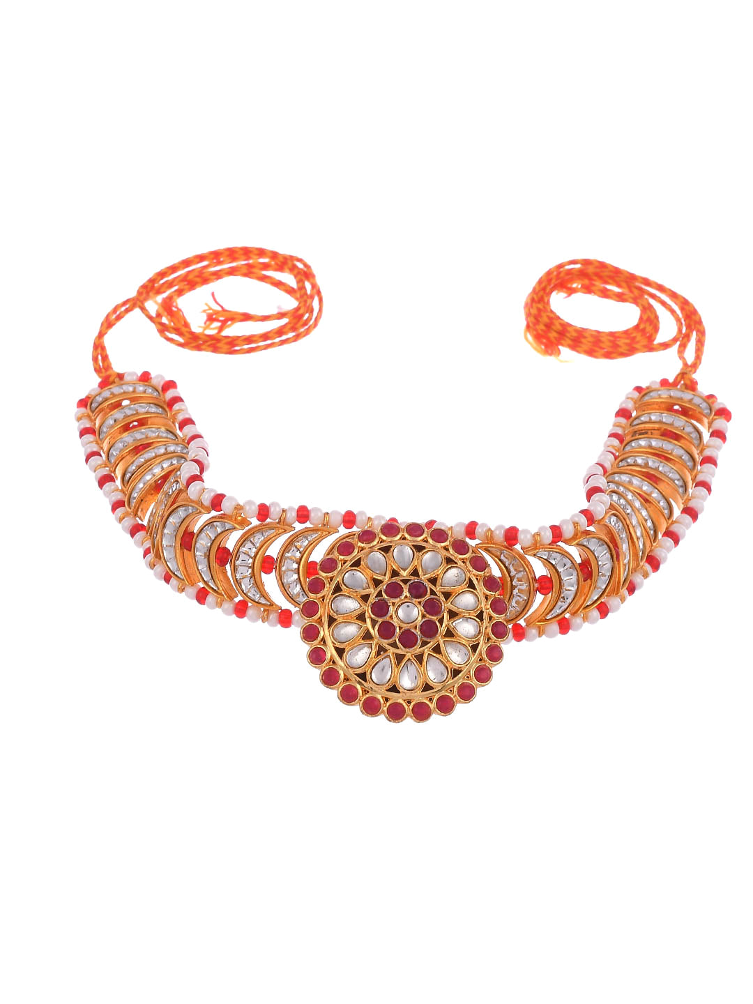 Gold Plated Royal Rajputi Headband Kundan Mathapatti With Borla