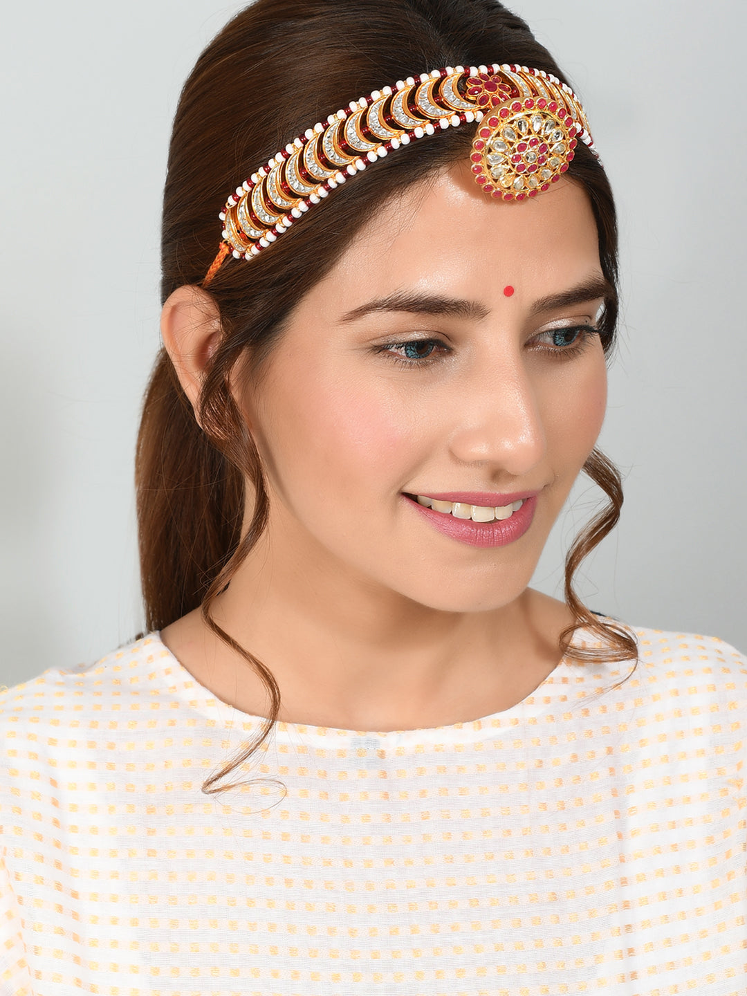 Royal Rajputi Headband Kundan Mathapatti with Borla