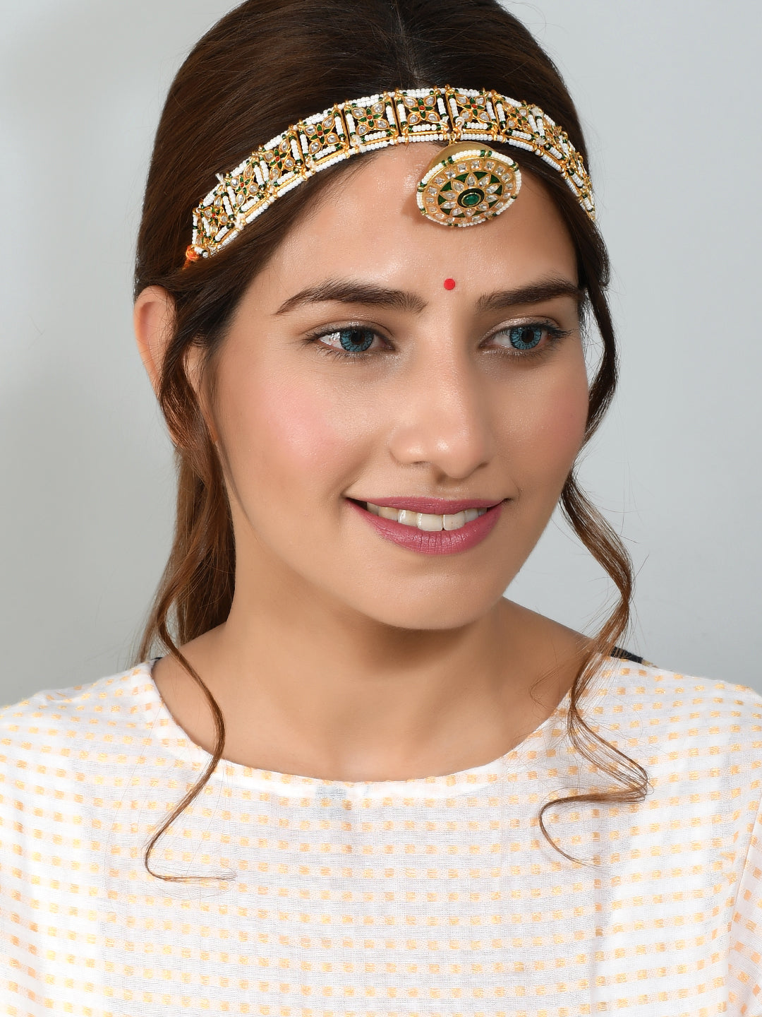 Royal Rajputi Headband Pearl Jadau Mathapatti With Borla Head Jewellery for Women Online