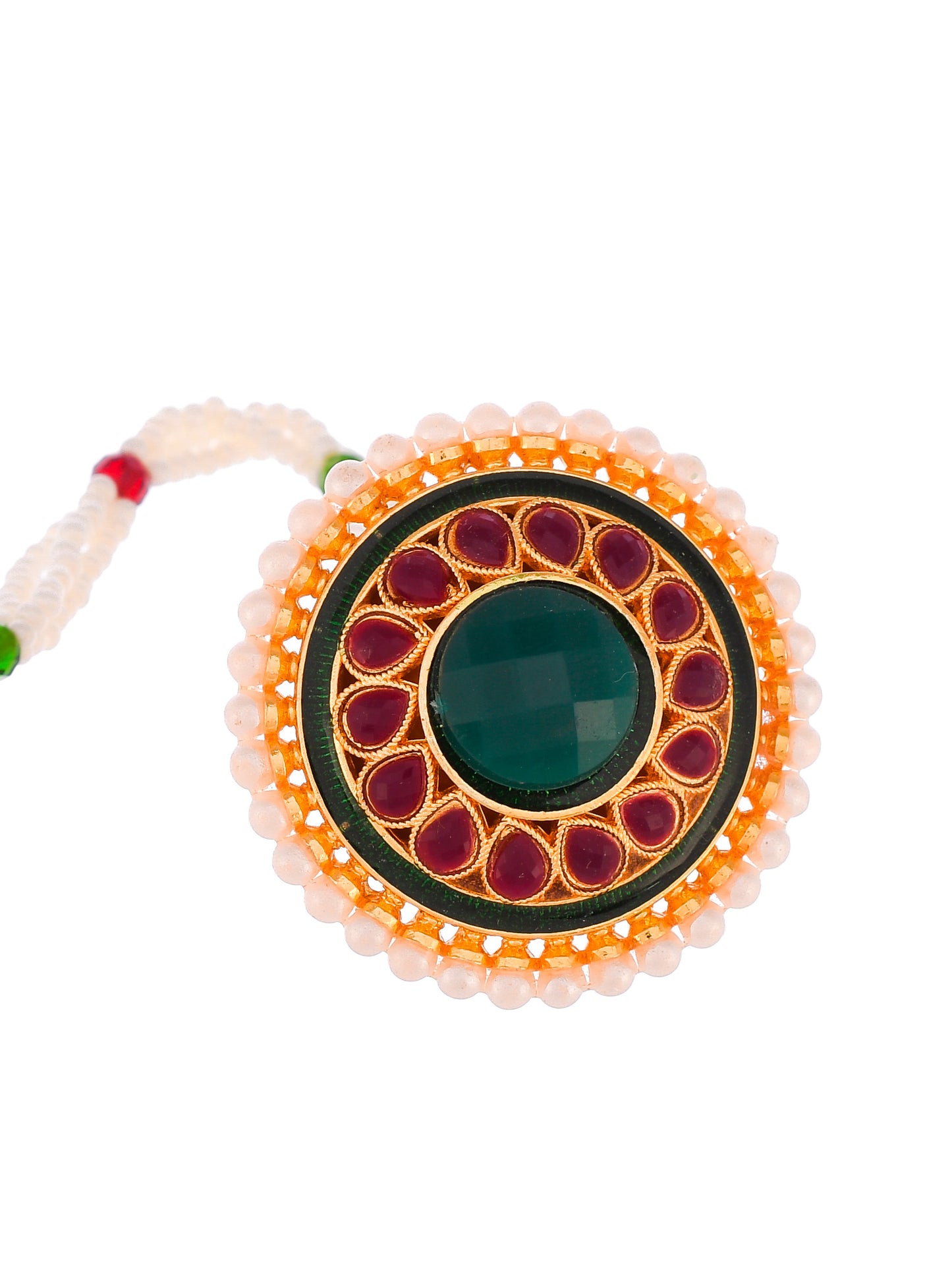 Gold Plated Green Stone Studded Meenakari Borla head jewellery