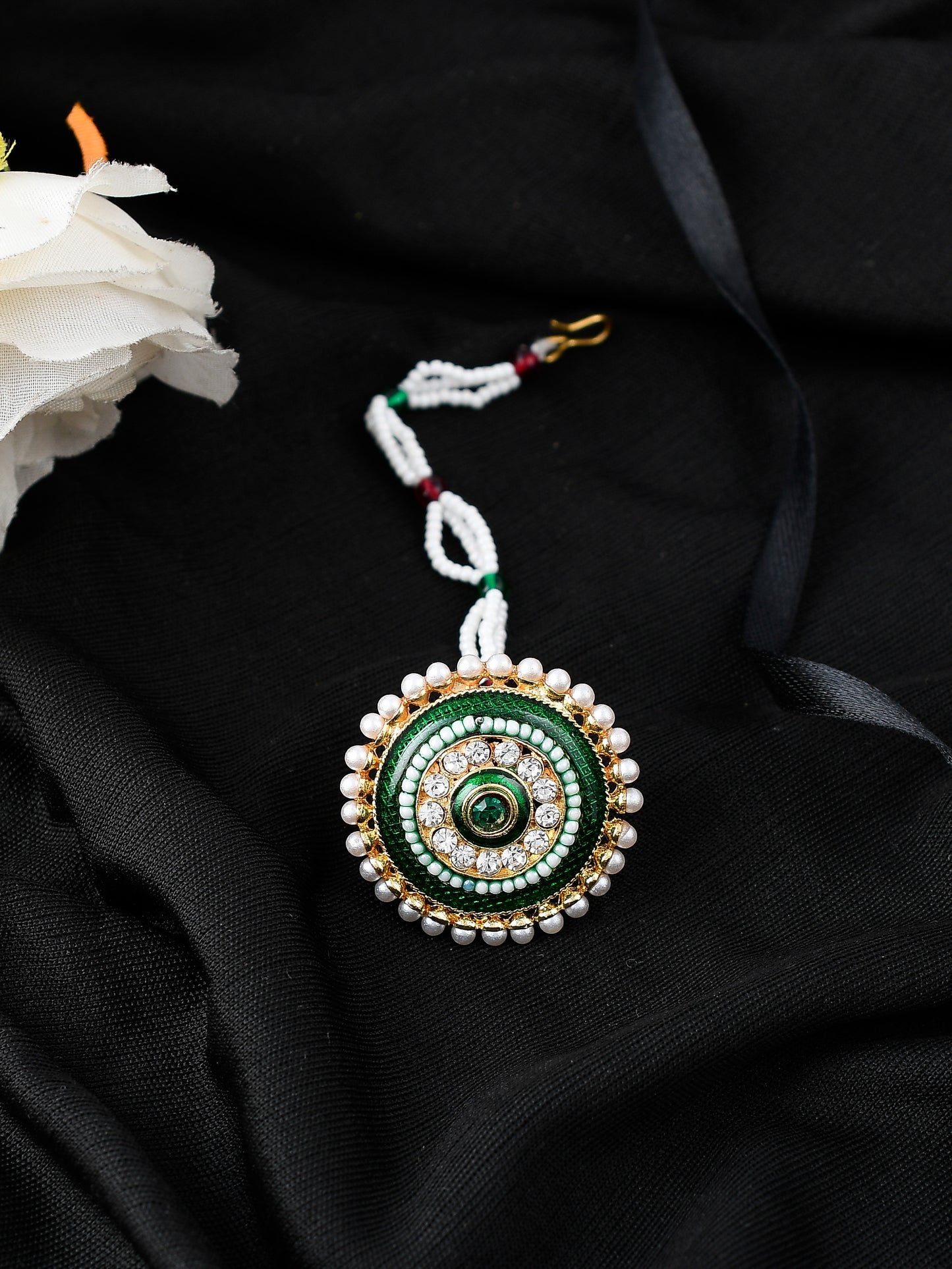 Ethnic Green Meenakari Borla Head Jewellery for Women
