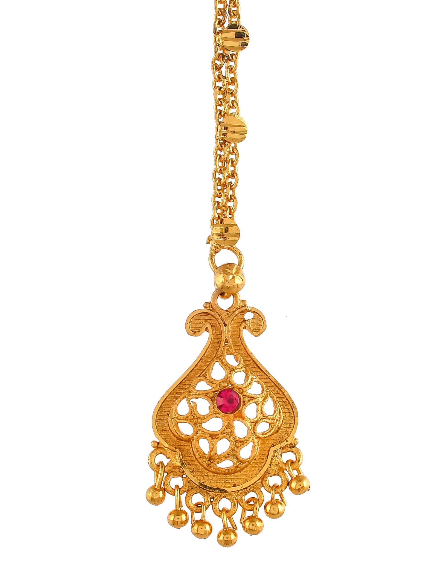 Gold Plated & Red Stone Handcrafted Maang Tikka