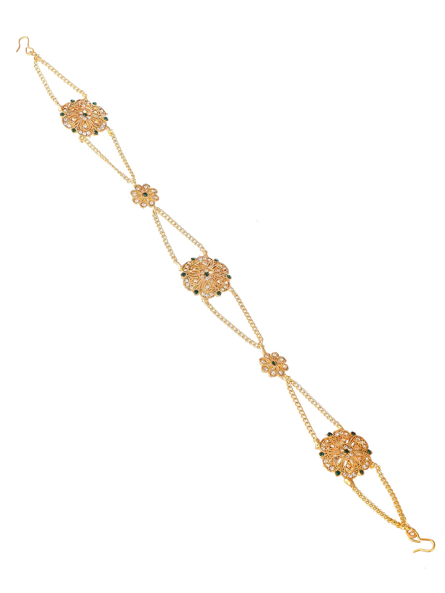 Gold Plated Green Cubic Zirconia Stone Studded Handcrafted Head Chain