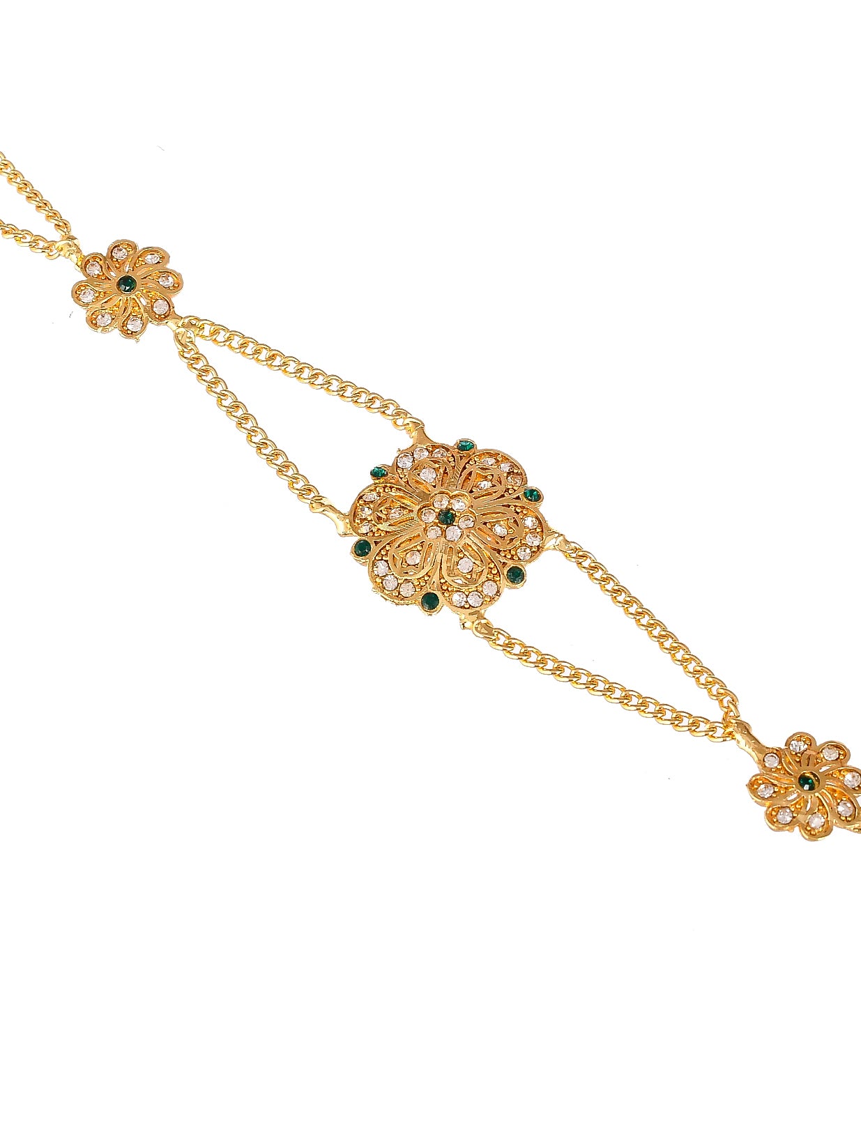 Gold Plated Green Cubic Zirconia Stone Studded Handcrafted Head Chain