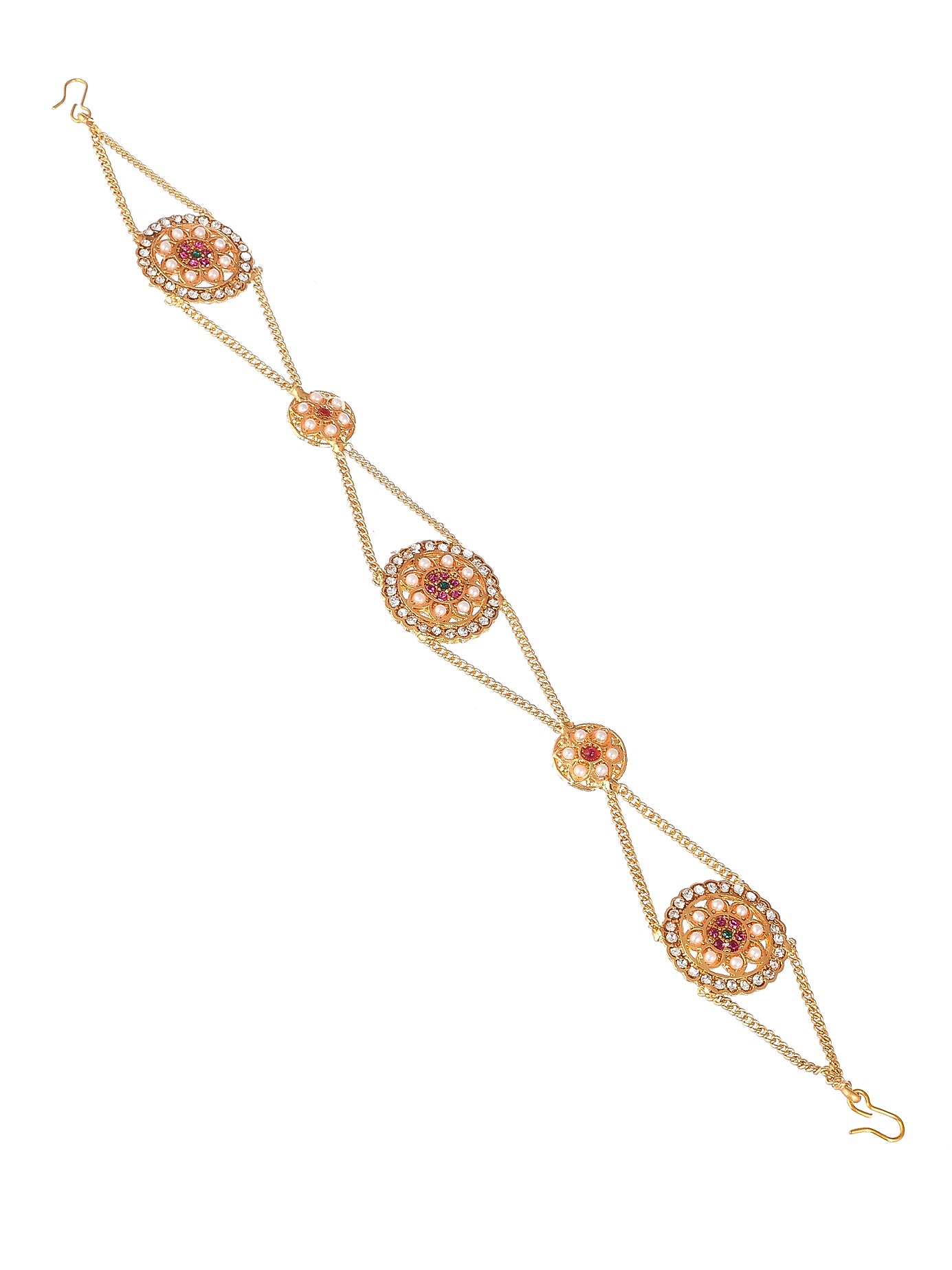 Gold Plated Pink Cubic Zirconia Stone Studded Handcrafted Head Chain