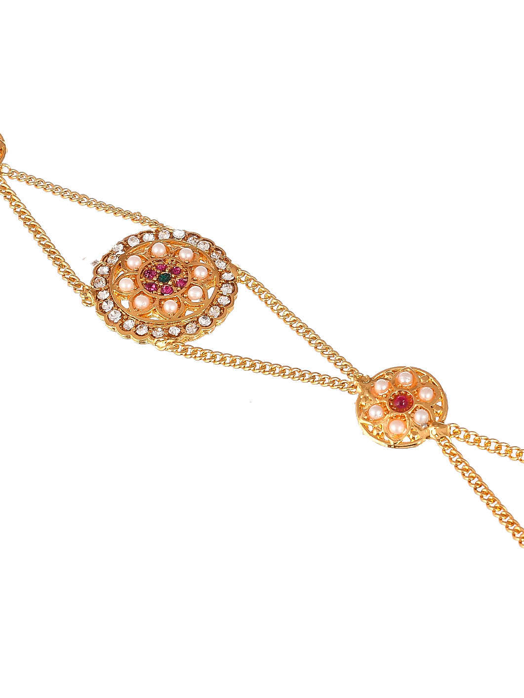 Gold Plated Pink Cubic Zirconia Stone Studded Handcrafted Head Chain