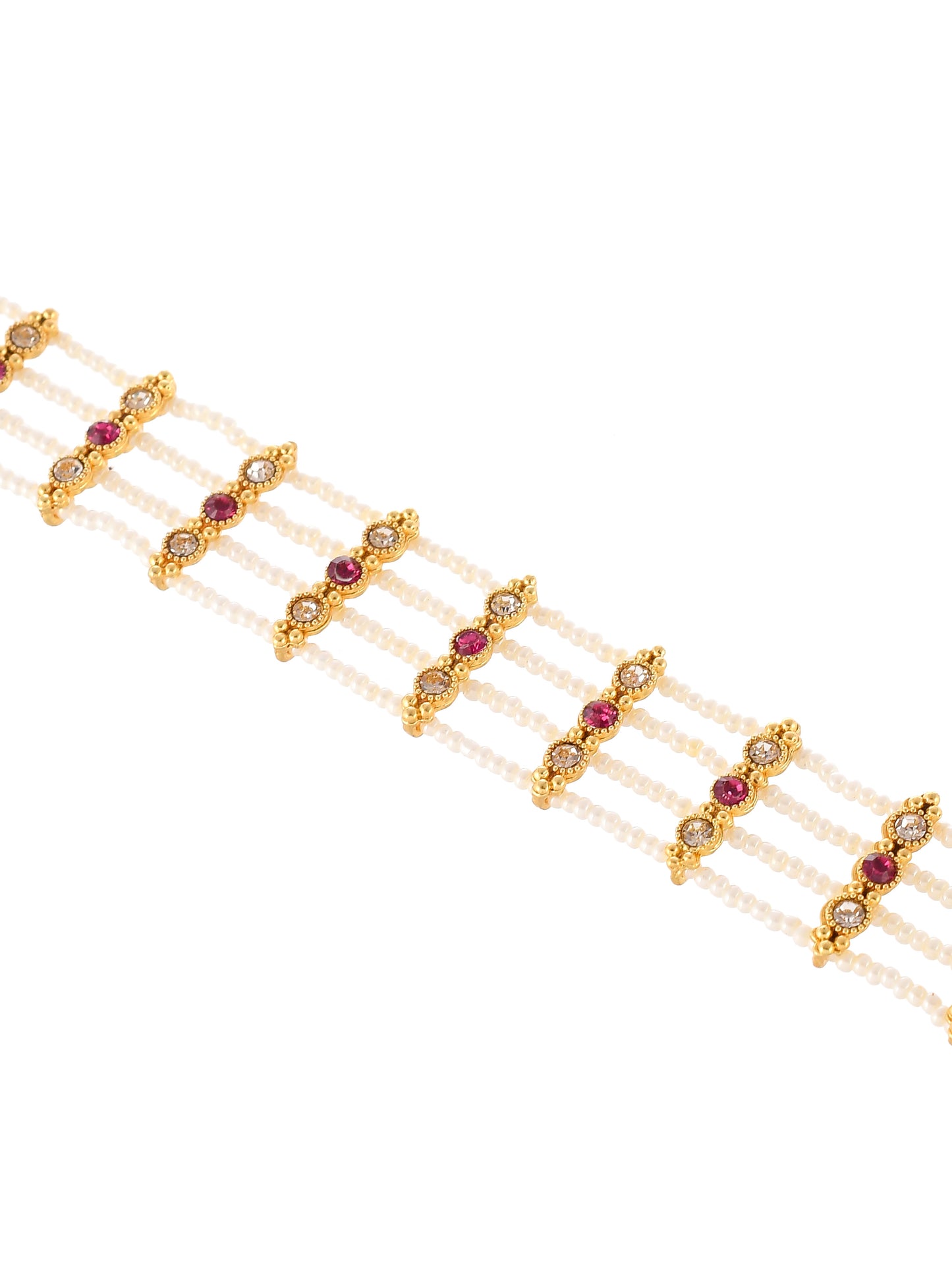 Gold Plated Pink & White Stone Studded Head Chain Sheeshpool