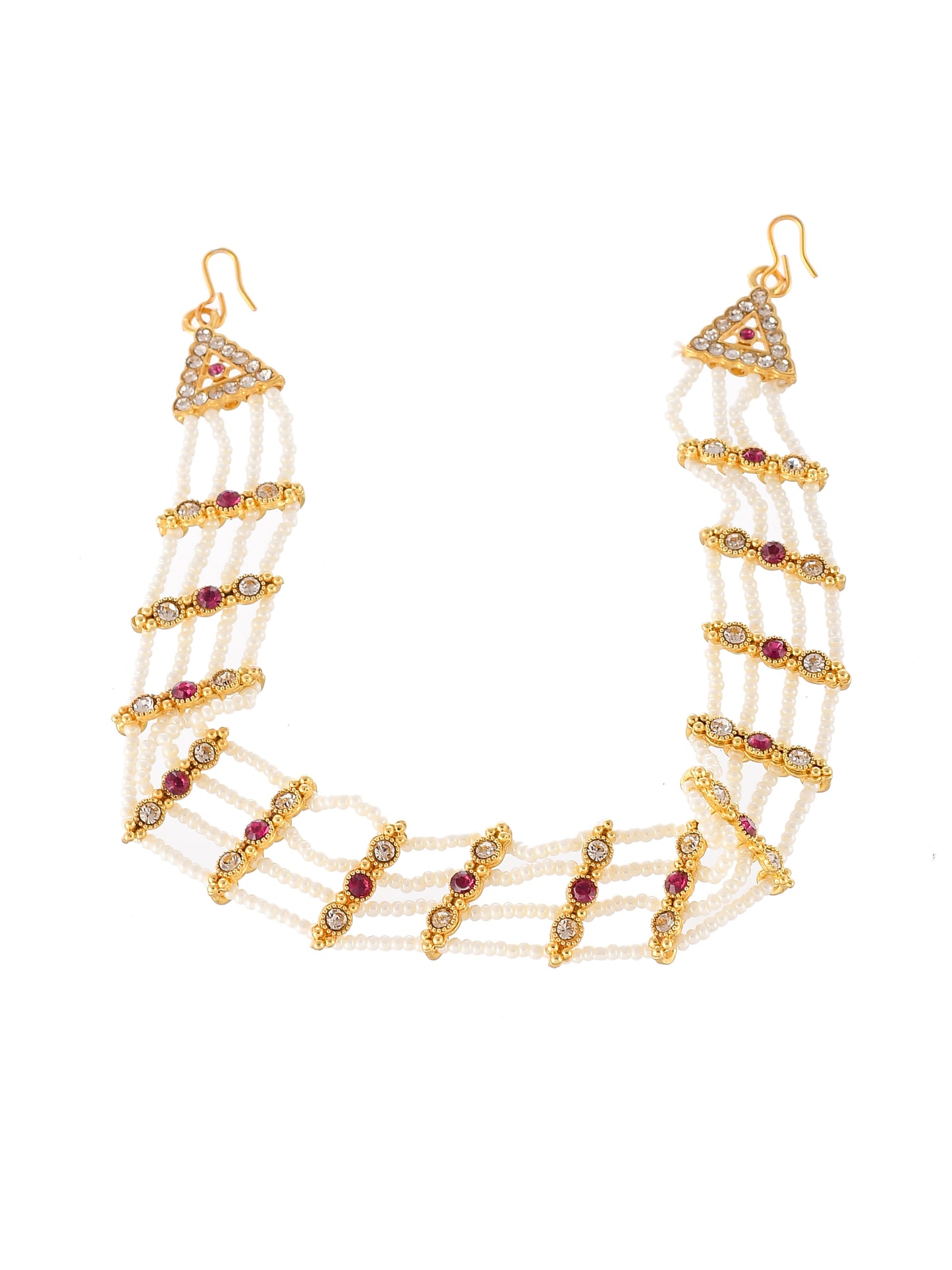 Gold Plated Pink & White Stone Studded Head Chain Sheeshpool