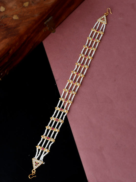 Gold Plated Pink & White Stone Studded Head Chain