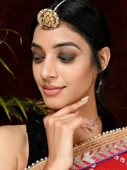 Gold Plated Pearl Rajputi Meenakari Borla Head Jewellery for Women Online