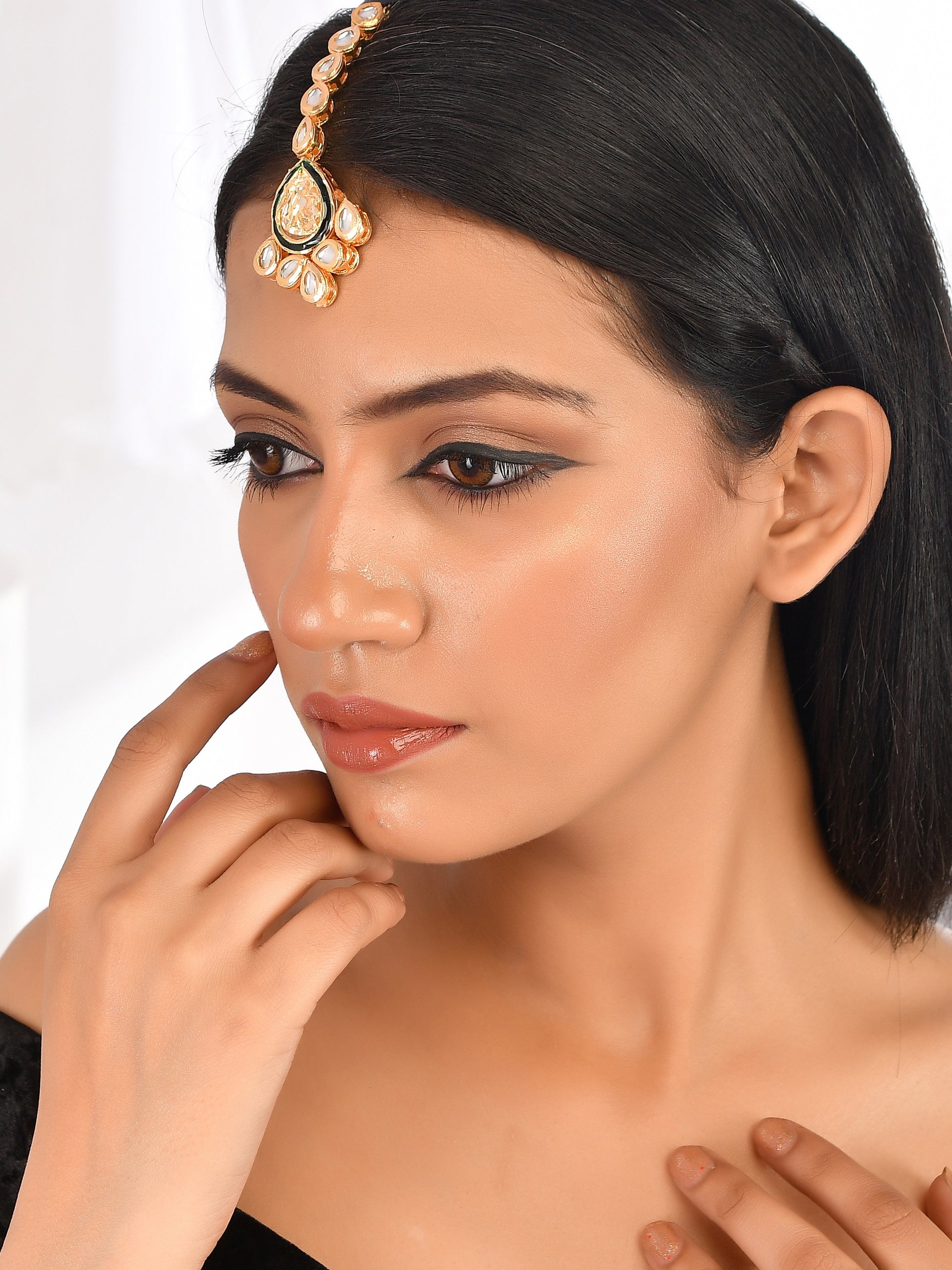 Thewa Kundan Polki Mang Tika - Head Jewellery for Women Online